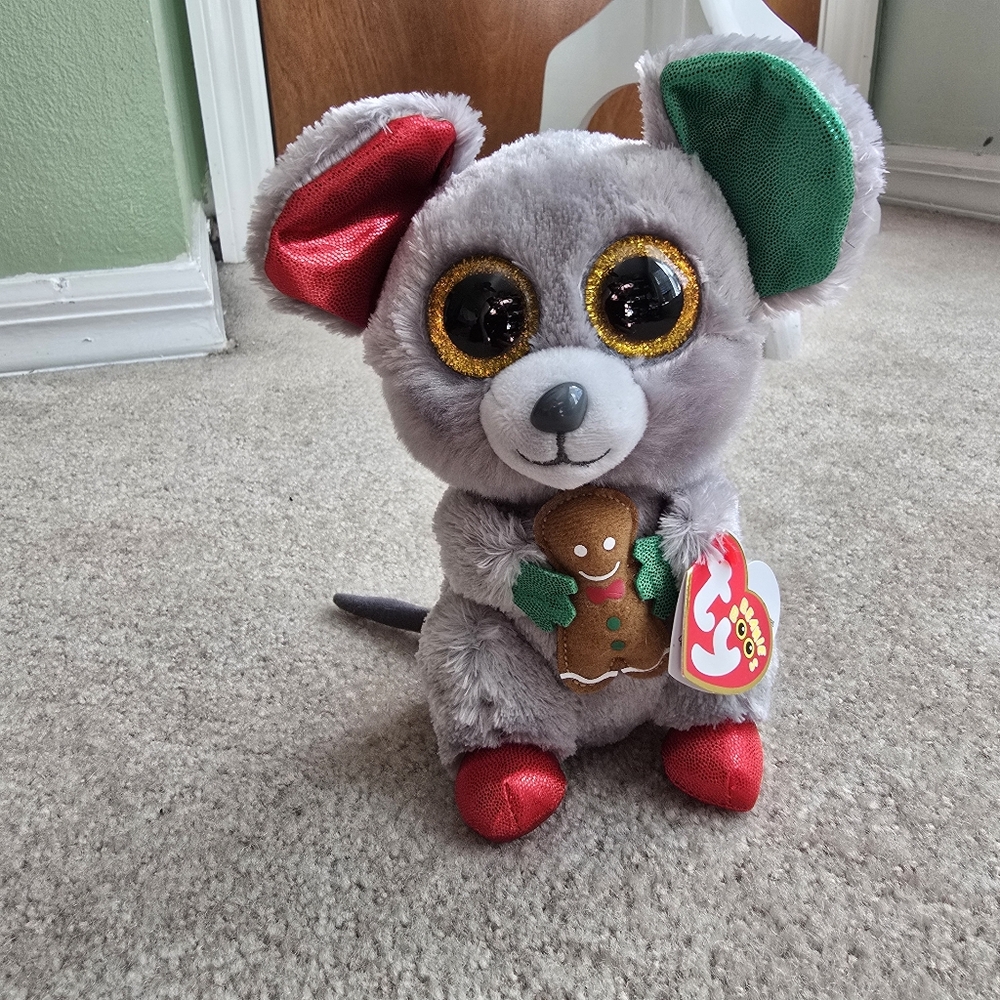 Ty Beanie Boos MAC the Christmas Mouse is a 6" plush stuffed animal toy